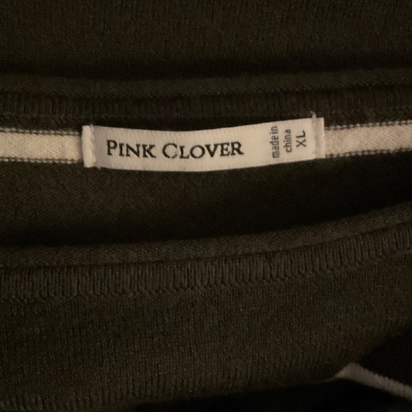 Pink Clover Dark Green and White Knit Top. P2P 21-27” Length 28” SIZE XL NWOT - Picture 3 of 4